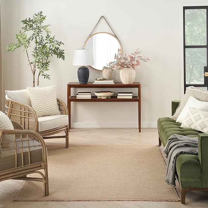 Nourison Home Washable Jute Natural 3'11" x 5'11" Area Rug - Easy Clean, Non Shedding, Bed Room, Living Room, Dining Room, Kitchen (4' x 6')