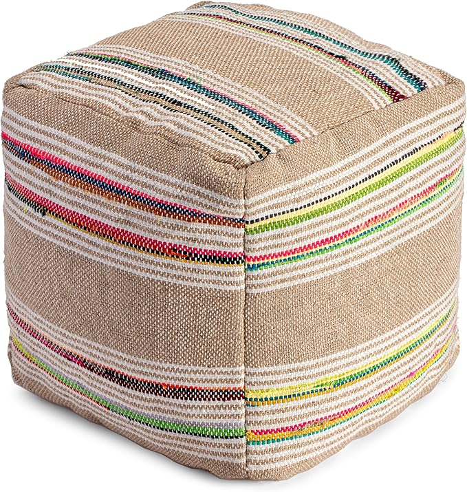 Anji Mountain Pouf Ottoman Foot Rest, Handmade Ottoman Pouf, Comfortable Foot Stool, Decorative Floor Seating for Living Room Decor, Bedroom & Home Décor Accent - Nomad Stripe
