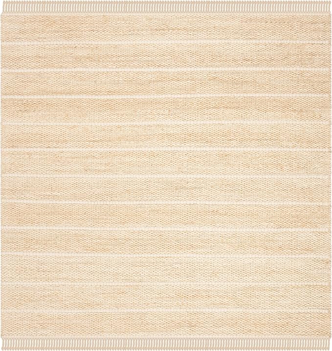 SAFAVIEH Natural Fiber Collection Area Rug - 6' Square, Ivory & Ivory, Handmade Tassel Jute, Ideal for High Traffic Areas in Living Room, Bedroom (NF550B)