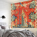 FEASRT European Medieval Royal Tapestry Maiden and Unicorn, 90x84 Inches Soft Flannelette, for Medieval Art Collection of Decorative Wall Art