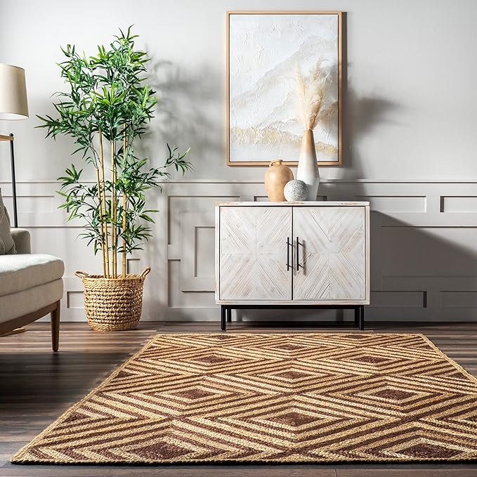 Rugs USA Dogwood Tiled Jute Area Rug, 9'6" x 13'6", Brown