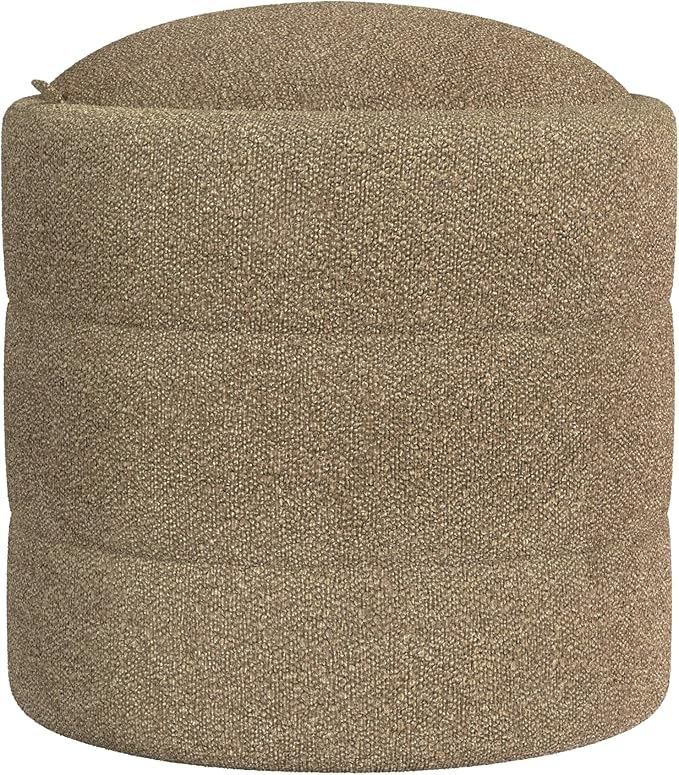 Spatial Order Storage Round Ottoman with Removable Lid (with Hidden Storage) | Spatial Order Home Décor | Upholstered Round Ottoman – Brown Boucle