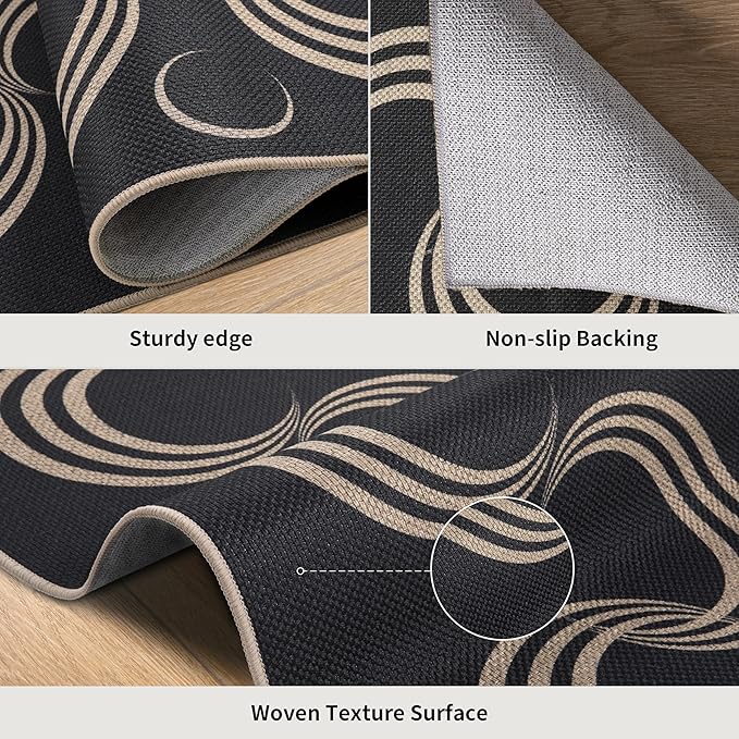 Tangsoo Easy Jute 2x4 Small Throw Rugs for Entryway,Washable Thin Indoor Outdoor Door Mat,Black Non-Slip Indoor Floor Small Carpet for Entrance Kitchen Hallway Bedroom Front Porch
