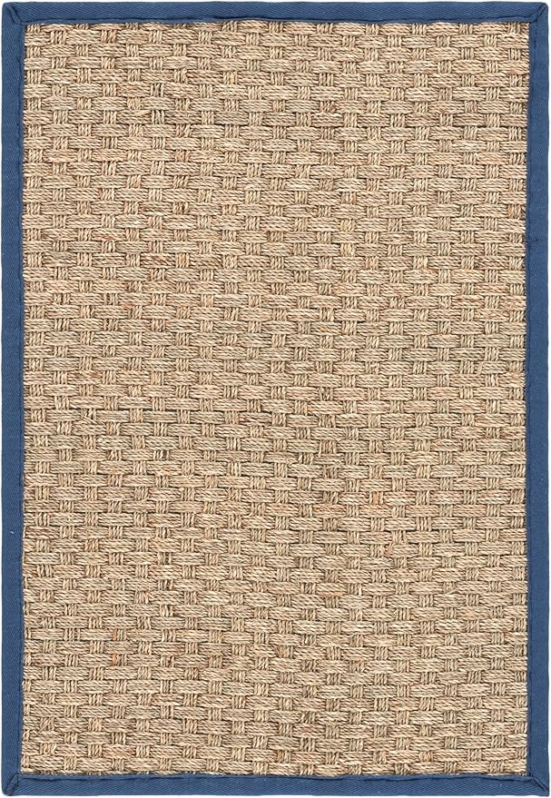SAFAVIEH Natural Fiber Collection Area Rug - 2'3" x 4', Natural & Navy, Seagrass, Basketweave Pattern with Border (NF114T)