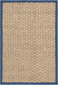 SAFAVIEH Natural Fiber Collection Area Rug - 2'3" x 4', Natural & Navy, Seagrass, Basketweave Pattern with Border (NF114T)