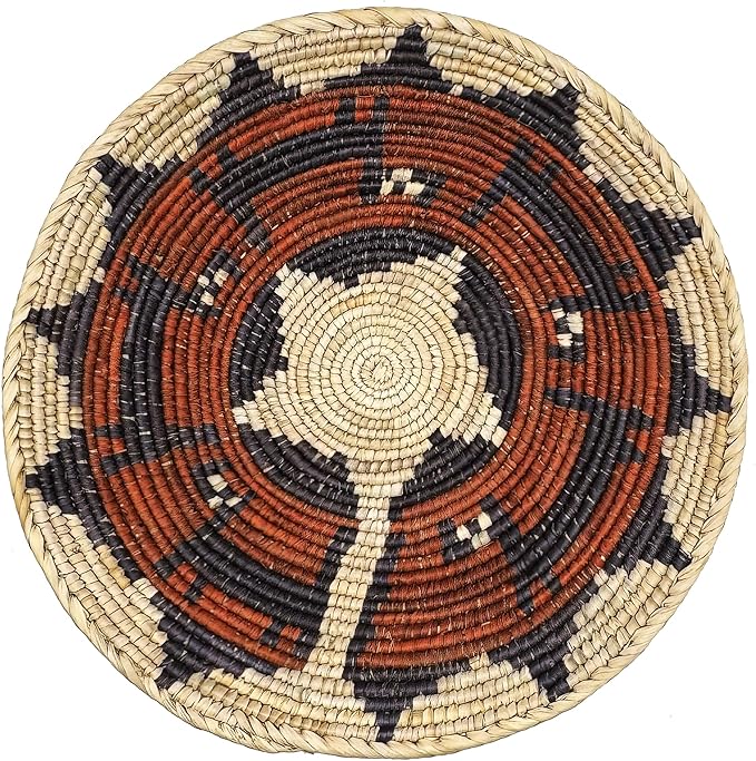 Grain Wares Boho 10-11 in Handwoven Date Palm Leaf Wall Basket Decor, Rustic Calico Pattern, Adhesive Strips Included, 1 Basket