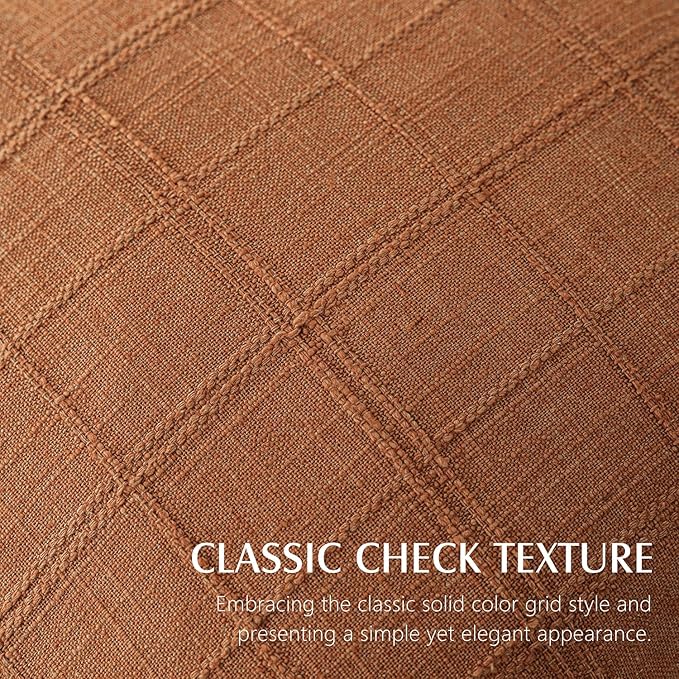 Foindtower Set of 2 Decorative Linen Check Throw Pillow Covers Neutral Farmhouse Lumbar Cushion Covers Modern Boho Home Decor for Sofa Chair Couch Bedroom Living Room,12×20 Inch,Orange