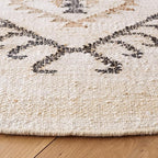 SAFAVIEH Kilim Collection Area Rug - 9' Round, Ivory & Black, Handmade Flatweave Boho Tribal Jute, Ideal for Living Room, Bedroom, Dining Room (KLM762A-9R)