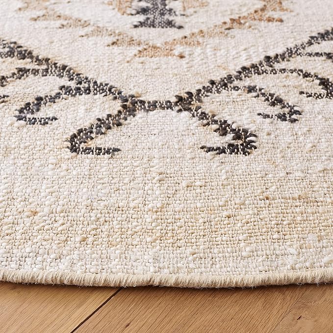SAFAVIEH Kilim Collection 5' Round Ivory/Black KLM762A Handmade Flatweave Premium Jute Entryway Foyer Living Room Bedroom Kitchen Area Rug