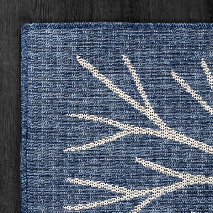 Washable Indoor Outdoor Rug 9x12 Modern Area Rugs Branch Pattern Non Shedding Waterproof Easy Clean Patio Deck Porch Living Room Bedroom Garden RV (9 X 12 Blue)