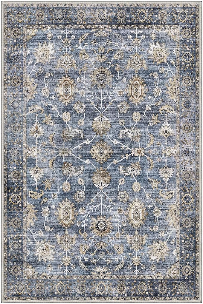 GENIMO Area Rug 2x3 Doormat, Machine Washable Low Pile Rugs, Small Retro Chenille Entryway Mat for Entrance, Hallway, Kitchen and Corridor, Distressed Blue Taupe