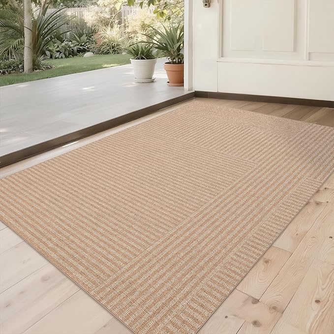Easy Jute Rug 2x3: Indoor Outdoor Natural Boho Front Door Mat Non Slip - Farmhouse Neutral Contemporary Small Carpet for Entryway Kitchen Bathroom Bedroom Washable