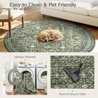 Lofus 6ft Area Rugs for Living Room, Green Washable Area Rug with Non-Slip Backing,Soft Boho Carpets for Bedroom Dining Room Home Office Indoor Nursery