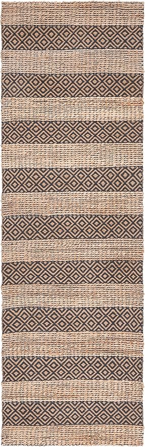 SAFAVIEH Natural Fiber Collection Runner Rug - 2'3" x 8', Charcoal & Natural, Handmade Boho Farmhouse Rustic Jute & Cotton, Ideal for High Traffic Areas in Living Room, Bedroom (NFB653H)