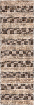 SAFAVIEH Natural Fiber Collection Runner Rug - 2'3" x 8', Charcoal & Natural, Handmade Boho Farmhouse Rustic Jute & Cotton, Ideal for High Traffic Areas in Living Room, Bedroom (NFB653H)