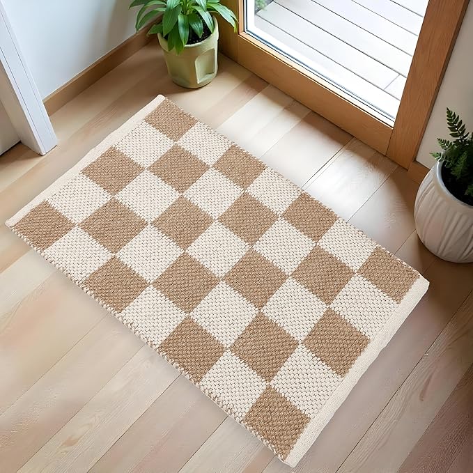 · REDEARTH · Jute Cotton Area Rug, Sustainable Handwoven, Non-Shedding, Soft & Durable – Reversible, Neutral Tones for Home Décor in Living Room, Dining Room, Bedroom (Gridstone Natural, 2'x3')