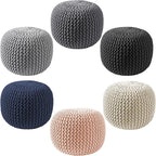 Casafield Round Pouf Ottoman, Light Gray - 20" Diameter x 14.5" High Cotton Knit Foot Stool - Boho Floor Pouffe for Living Room, Bedroom, Home Office