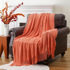 BATTILO HOME Orange Fall Throw Blanket for Couch Sofa, Knitted Decorative Blankets Throws Halloween Throw Blanket Fall Decorations Home Decor (Salmon, 50"x60")