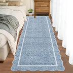 GarveeHome Scalloped Washable Kitchen Runner Rug 2x8, Blue Runners for Hallway, Non Slip Boho Soft Bathroom Throw Mat Bordered Carpet Runner for Laundry Entryway Bedroom 2 ft x8 ft Blue