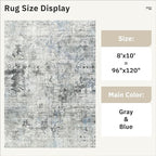 Abstract Rug 8x10 Large Living Room Rugs Neutral Modern Washable Area Rugs for Bedroom Dining Room Non-Slip Stain Resistant Foldable Thin Rug Gray Blue