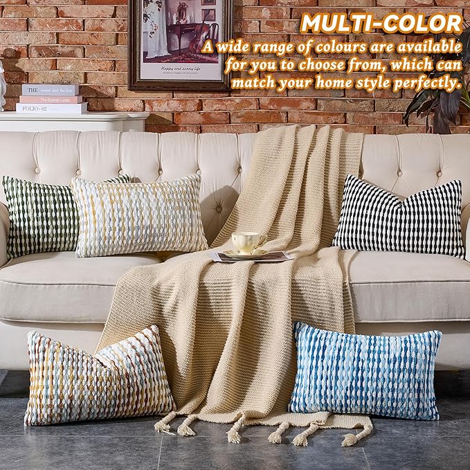 AmHoo Set of 2 Boho Chenille Pillow Cover Decorative Tufted Pillowcase for Couch Bed Sofa Bedroom Living Room Modern 12 x 20-Inch Grey