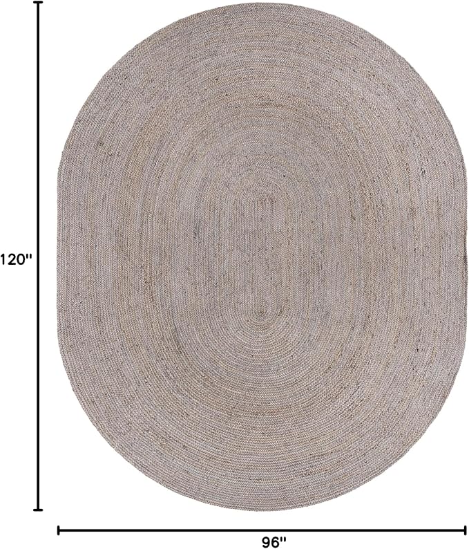 Unique Loom Braided Jute Collection Area Rug - Dhaka (8' x 10' Oval, Gray)