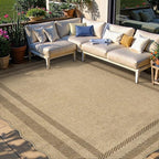 LIVEBOX Scalloped Washable 8x10 Rug, Easy Jute Tan Rug for Living Room, Indoor Outdoor Patio Non Slip Rugs for Bedroom, Geometric Farmhouse Dining Room Mat Modern Carpet Area Rug for Home Office Decor