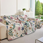 Boho Throw Blanket, 100% Handwoven Cotton Southwestern Farmhouse Floral Decor Reversible Blanket, All Season Throw for Sofa Bed Tapestry Outdoor Camping Picnic. 71″×91″