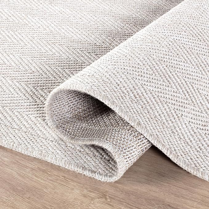 CAMILSON Easy Jute Rug 9x12, Indoor Outdoor Off-White Color Fiber Area Rugs for Living Room and Patio Rug Herringbone Seagrass Boho Woven Design Easy-Cleaning Washable Outside Carpet Alfombras 9 x 12