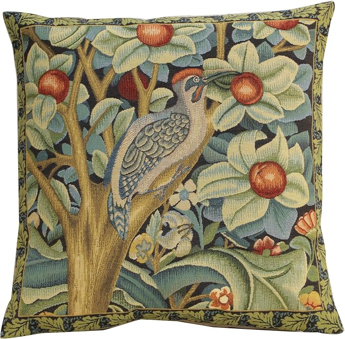 Charlotte Home Furnishings Throw Pillow Covers Decorative Boho Pillow Covers for Couch Living Room Black Woodpecker Square Cushion Cases 18x18 in European Cotton Jacquard Woven Cozy Bedroom Decor