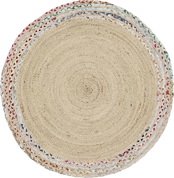 SAFAVIEH Cape Cod Collection Area Rug - 5' Round, Ivory & Light Beige, Handmade Braided Jute, Ideal for High Traffic Areas in Living Room, Bedroom (CAP207B)