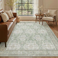 5x7 Area Rugs Green/Brown Low Pile Indoor Washable Trendy Faded Style Rugs for Bedroom Living Room Dining Room Foldable Non-Slip Thin Print Home Office Mat