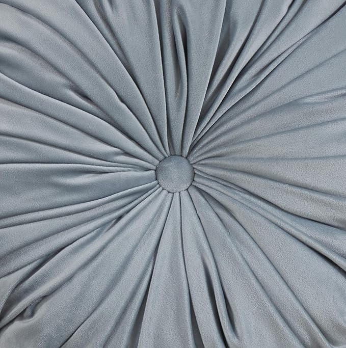 SARO LIFESTYLE Round Velvet Pintucked Poly Filled Throw Pillow
