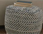 Signature Design by Ashley Chevron Handmade Woven Pouf 18 x 18, Blue and White