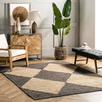 nuLOOM Pandora Diamond Jute Area Rug - 3' x 5' Black/Ivory Jute Accent Rug for Dining Room, Living Room, Entryway, Kitchen