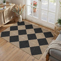2x3 Checkered Easy Jute Kitchen Front Doormat Non Slip Washable Neutral Area Rug Textured Diamond Non Shedding Low Pile Black Checkerboard Floor Carpet for Farmhouse Entryway Porch Doorway