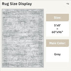 5x8 Area Rugs Grey Low Pile Indoor Washable Trendy Faded Style Rugs for Bedroom Living Room Dining Room Foldable Non-Slip Thin Print Home Office Mat