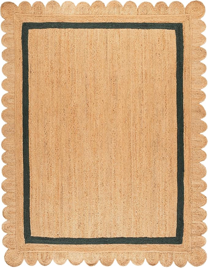 SAFAVIEH 9x12 Area Rug - Natural Fiber Collection - Large - Natural & Dark Green, Handmade Jute, Ideal for Living Room, Bedroom, Dining Space (NF896Y)