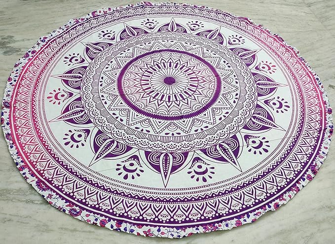 Round Beach Tapestry Turquoise Mandala Throw/Boho Hippie Beach Blanket Roundie/Indian Cotton Bohemian Large Round Table Cloth-Home Decor/Yoga Mat Meditation Picnic Rug (70", Pink)