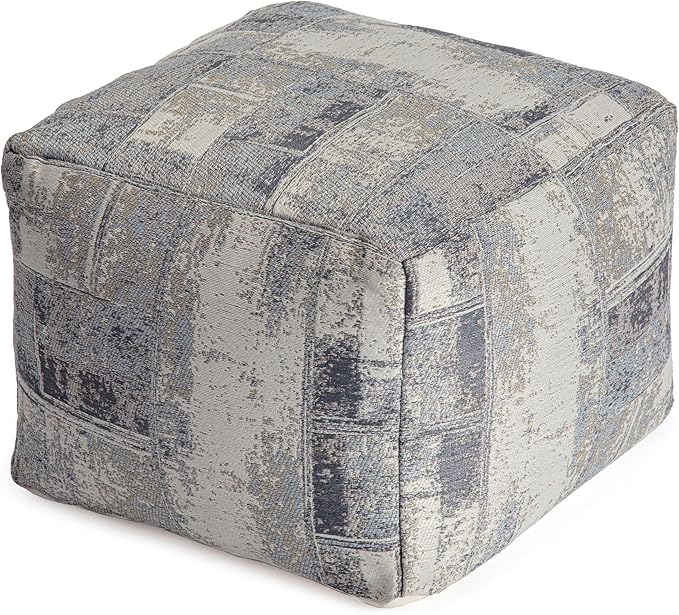 Anji Mountain Pouf Ottoman Foot Rest, Handmade Ottoman Pouf, Comfortable Foot Stool, Decorative Floor Seating for Living Room Decor, Bedroom & Home Décor Accent - Slate Filigree