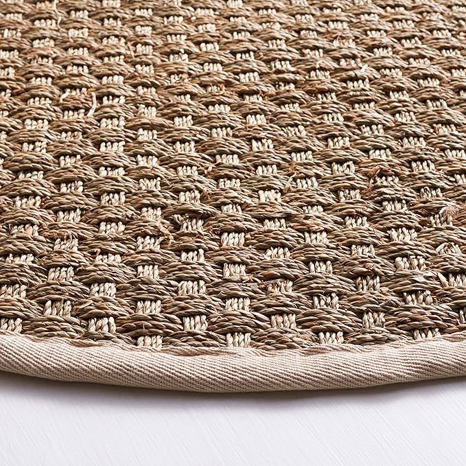 SAFAVIEH Area Rug 9' Round - Natural Fiber Collection - Natural & Ivory, Seagrass, Basketweave Pattern with Border (NF114J)