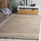 SAFAVIEH Cape Cod Collection Area Rug - 5' x 8', Blue & Beige, Handmade Denim & Jute, Ideal for The Living Room, Dining, Bedroom (CAP153M)