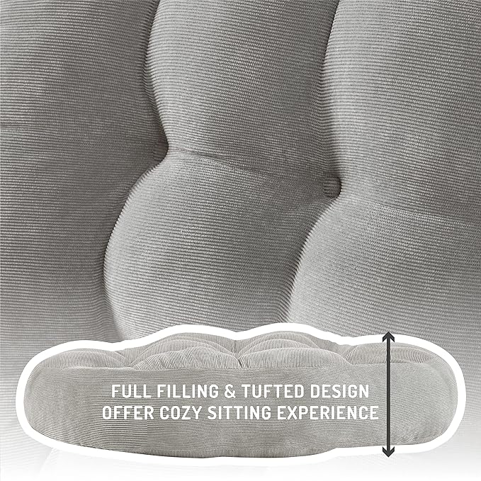 Degrees of Comfort Meditation Floor Pillow, Round Large Pillows Seating for Adults, Tufted Corduroy Cushion for Tatami Living Room, Grey, 22 Inch