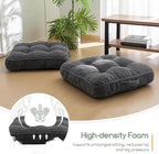 HIGOGOGO Floor Pillow Cushion for Adults, Meditation Cushion Pillow, Large Square Floor Sitting, Tufted Corduroy Cover, for Tatami Living Room or Yoga, 22x22 Inch, Dark Grey