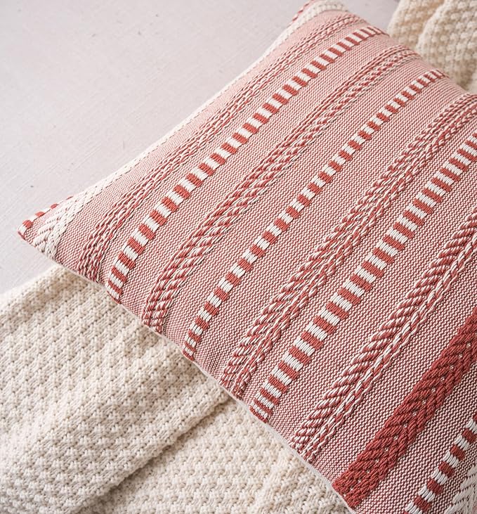 Boho Throw Pillow Covers 12x20 Inch Set of 2, Farmhouse Decorative Couch Pillow Cases, Rust Accent Pillows of Bed, Sofa Bedroom Living Room Home Decor Cushion Cover