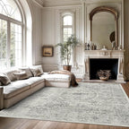 6x9 Area Rug for Living Room Floral Washable Non-Slip Gray Rugs for Bedroom Dinning Room Ultra-Thin Indoor Grey Rug
