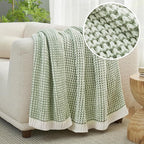 Amélie Home Waffle Chenille Throw Blanket for Couch, Pineapple Stitch Knit Soft Cozy Knit Blanket Decorative Throw for Sofa, Chair, 60 * 80", Sage Green&Ivory