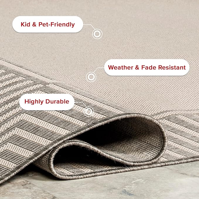 Nuloom Asha Light Grey/Ivory, 5' x 8', Casual, Striped Border, Soft and Cozy, High Traffic, Stain Resistant, Easy Clean, Durable Area Rug for Indoor/Outdoor Patio, Deck, Porch, Garden, Courtyard