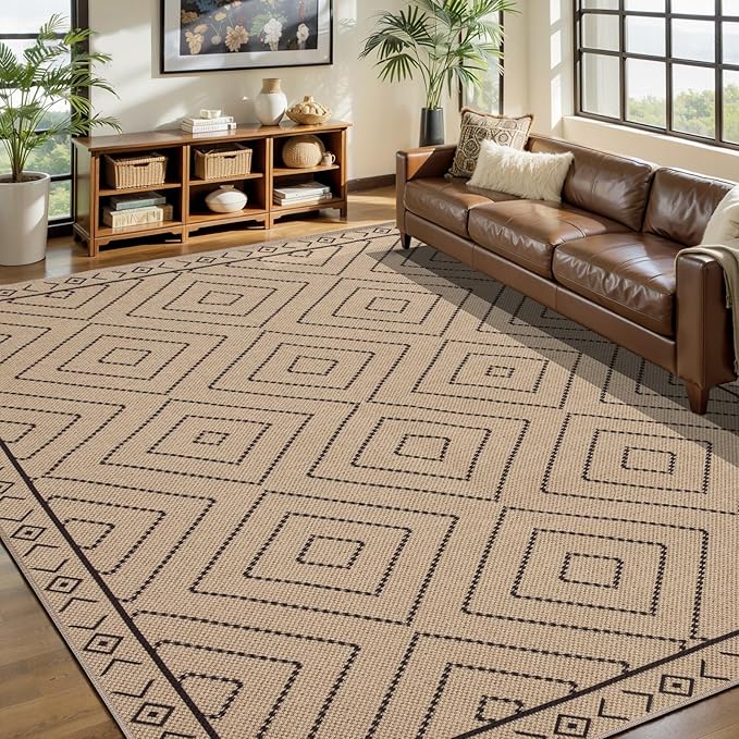 Tangsoo Easy Jute Rug 6x9 Washable Area Rugs for Living Room,Non Slip Ultra Thin Indoor Outdoor Carpet,Geometric Office Mat for Backyard Dining Room Patio Bedromm