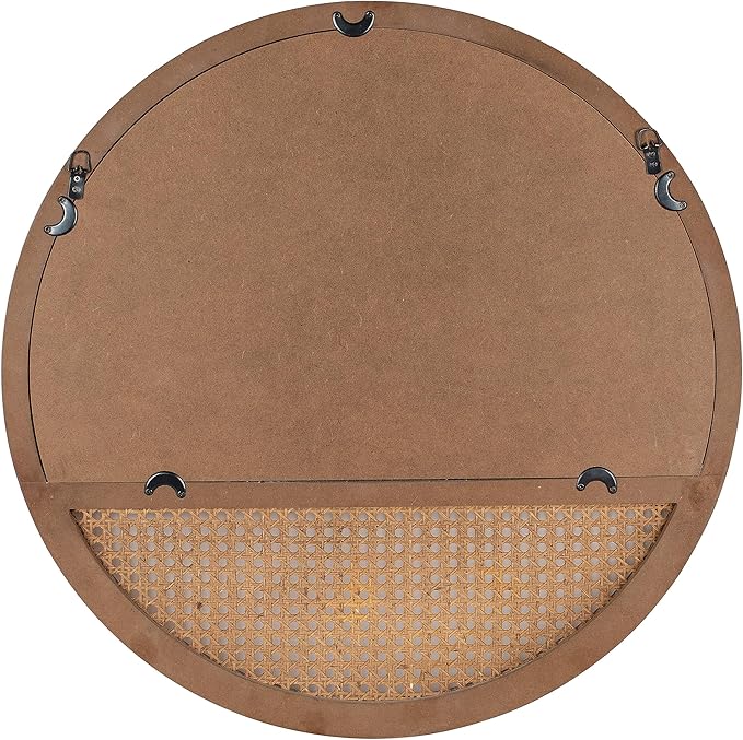 24 Inch Rattan Round Mirror, Vintage Hand-Woven Wooden Framed Wall Mirror for Living Room, Bedroom, Bathroom, Entryway Decor, Natural Hanging Decorative Mirrors for Indoor Wall Art
